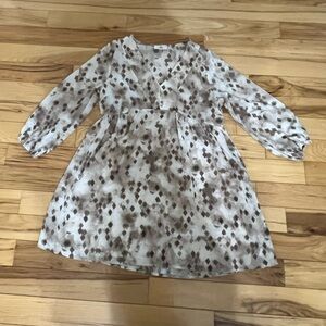 Entro Geometric Long Sleeve Dress - Brown and Cream